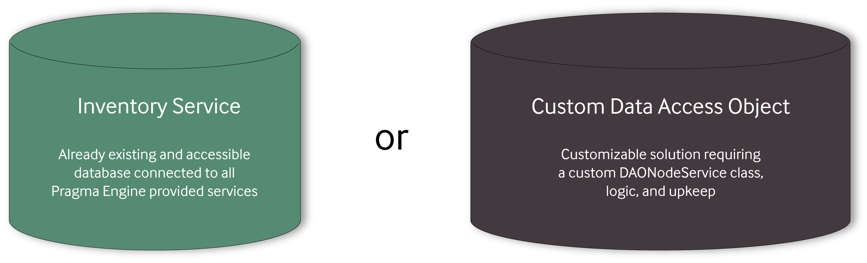 A flowchart showcasing two different data storage options. 