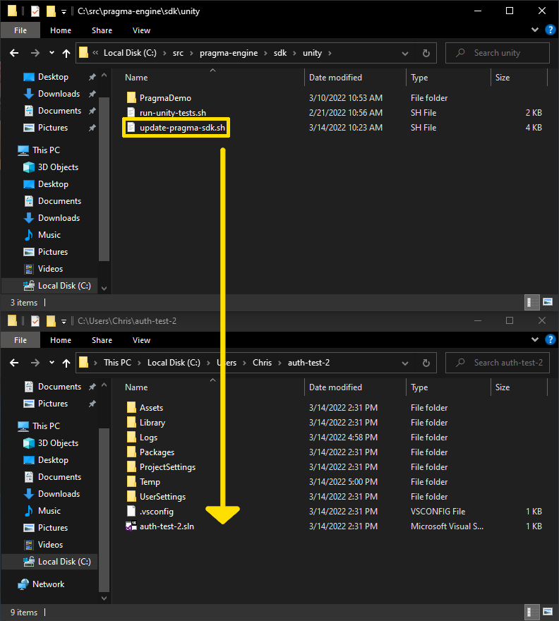 Copy update-pragma-sdk.sh into the root directory of your Unity project.