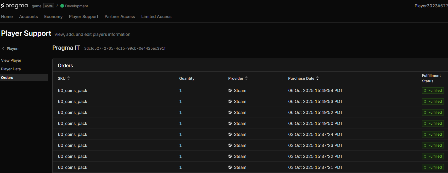 Game Operator Portal orders-portal-view