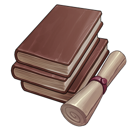 A bundle of books and a scroll representing JSON catalog definitions.