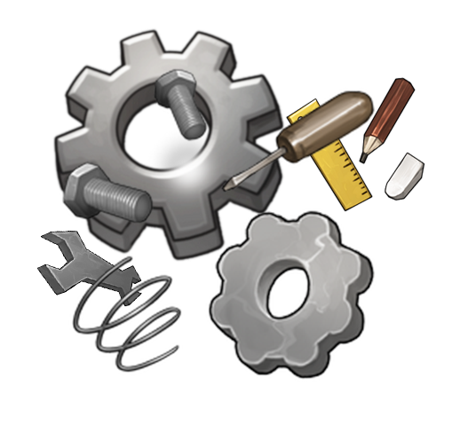Cogs, gears, nails, and screwdrivers bundled together.
