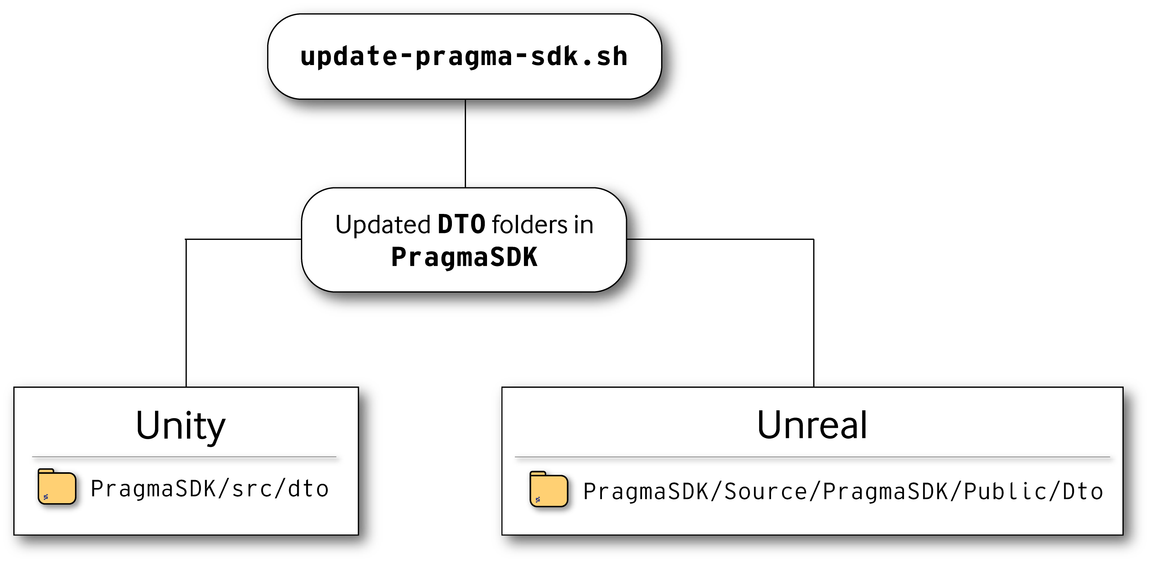 A flowchart of the generated DTO folders in the PragmaSDK. 