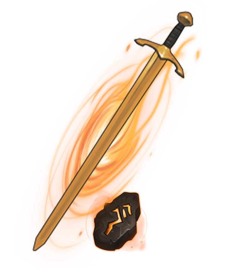 An upgrade copper sword enchanted with a fire runestone. 